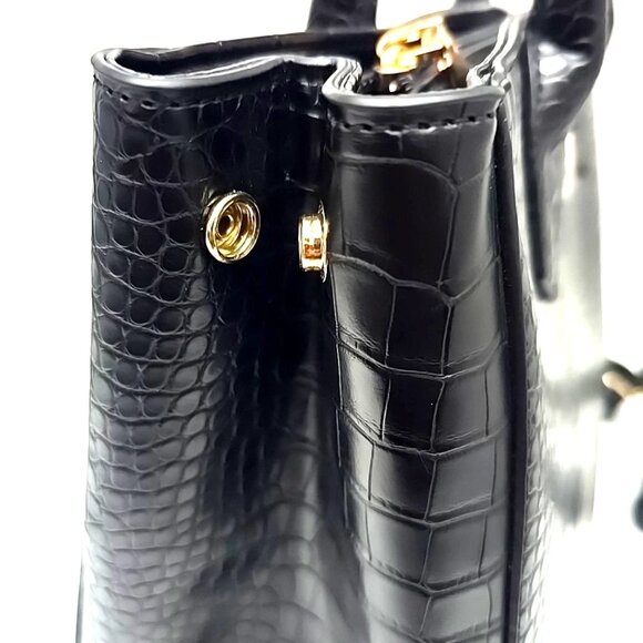 Studio Badgley Mischka Large Vegan Croc Embossed Top Zip Side Snaps Leather Bag - Picture 9 of 12